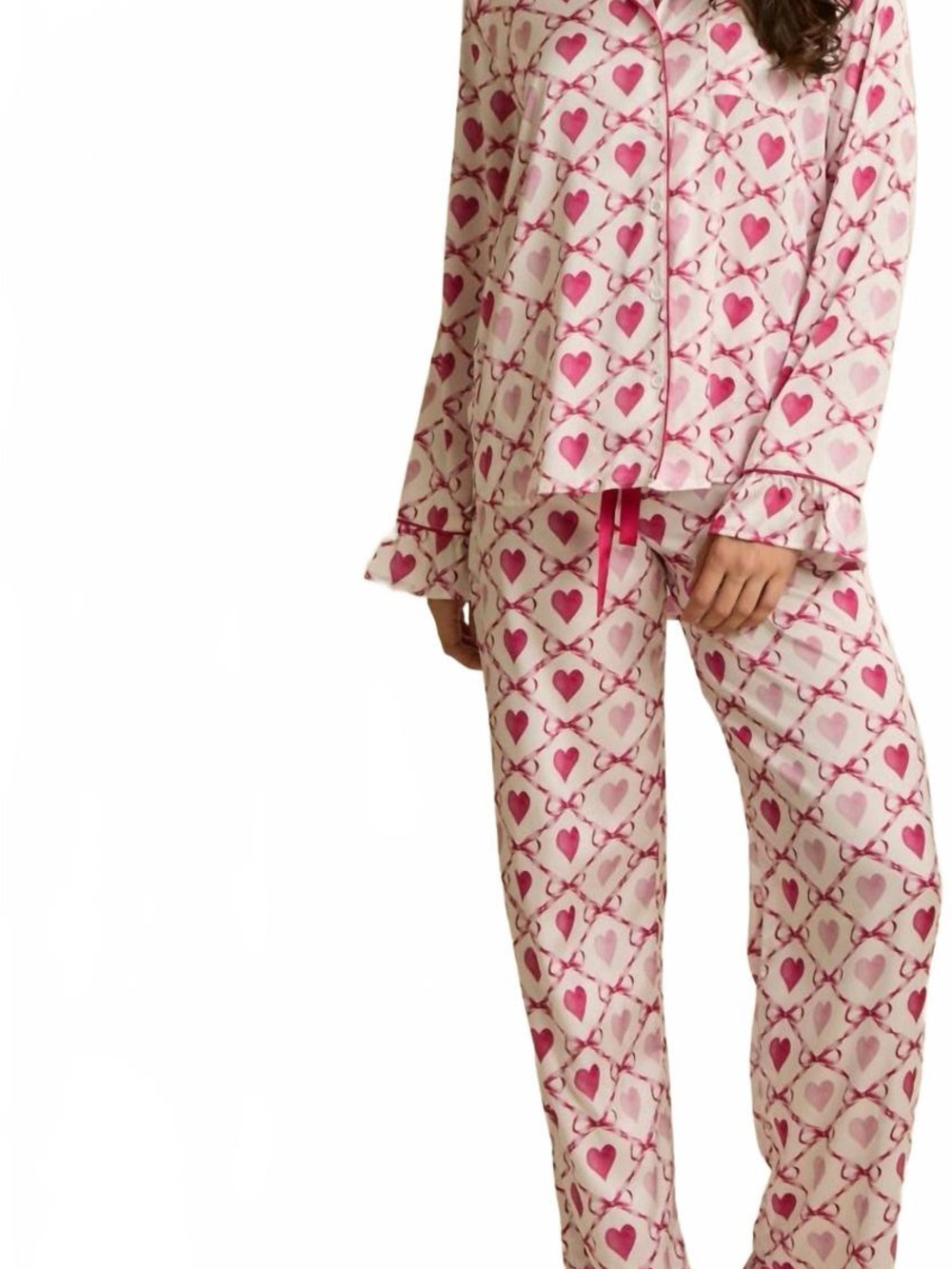 Fantastic Fawn Pink Heart-Print Two-Piece Pajama Set